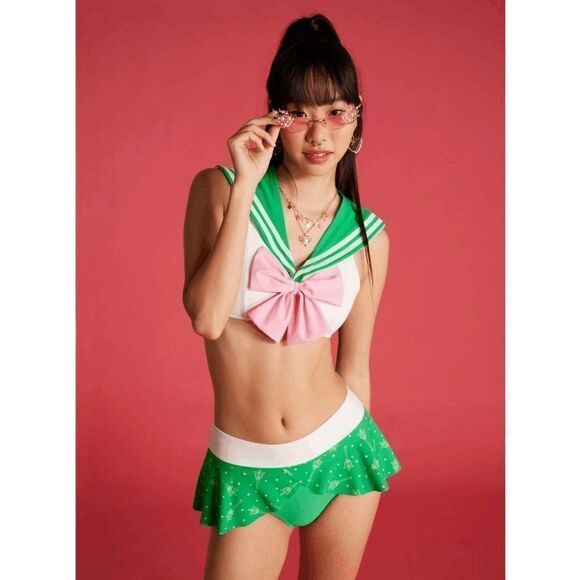 Sailor Moon Pretty Guardian Sailor Jupiter Cosplay Bikini Swim suit Set XS, S, M - Picture 1 of 2